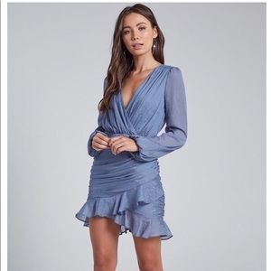 Ruffled Bottom Long Sleeve Dress- Dusty Blue